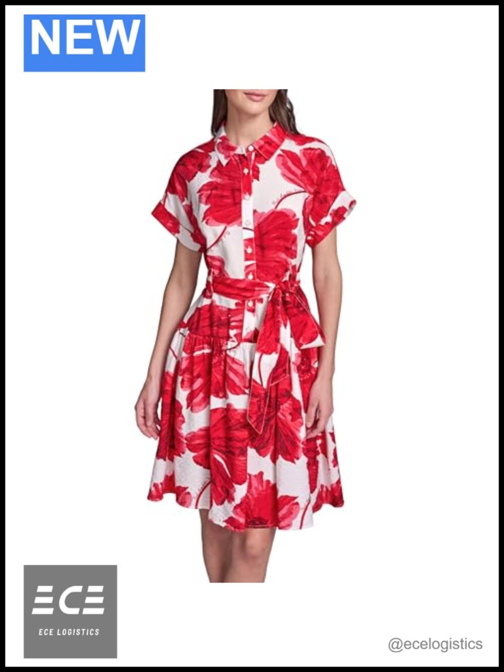 Short Sleeve Collared Shirt Dress Fit & Flare Sash Belt Above Knee Casual